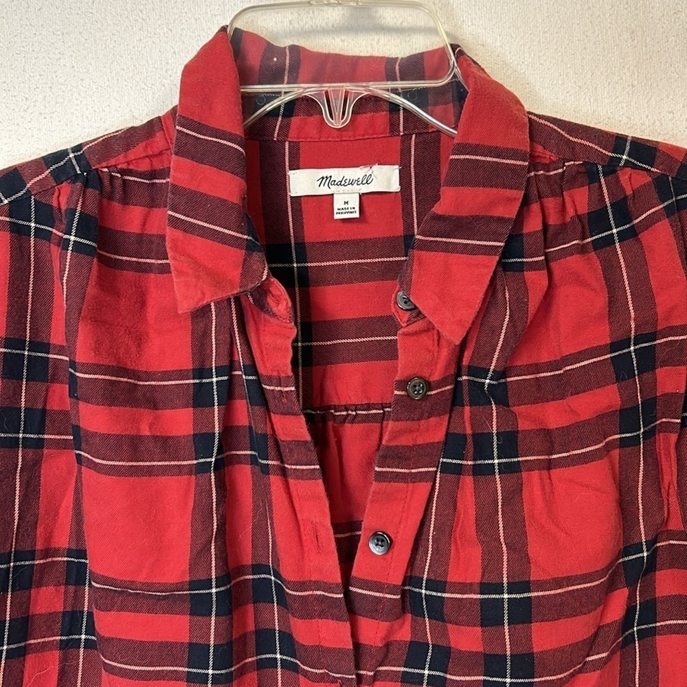 Madewell Women’s Top Size M Red Black Plaid Sleeveless Button Front 100% Cotton - Picture 2 of 10